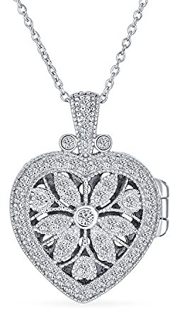 Bling Jewelry Vintage-Stil Filigran Blumen Herzform Aromatherapie Ätherisches Öl Parfüm Diffusor Medaillon Anhänger Halskette für Frauen