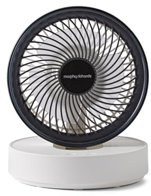 Morphy Richards Airflex Portable Oscillating Fan, Rechargeable USB up to 17 hours, Foldable, 3 Speeds, Touch Panel, Variable Tilt, Quiet, Wall mount, Bedroom, Office, Home, Travel, White, 820003