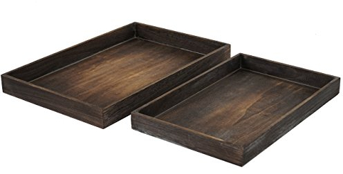 2er Set Schale T285, Serviertablett Frühstückstablett Holztablett Dekotablett, Shabby-Look - braun