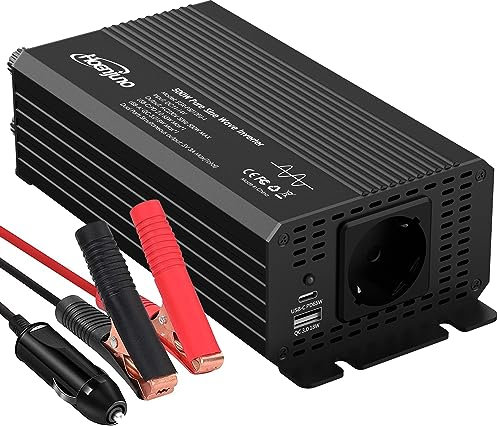 500W Wechselrichter 12V auf 230V Reiner Sinus Spannungswandler mit PD 65W und QC 3.0 USB Ports Power Inverter