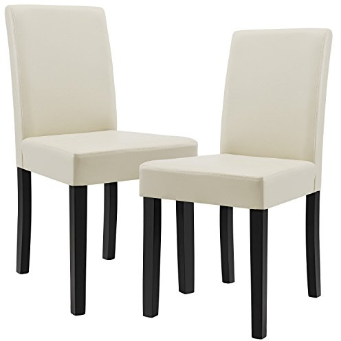 [en.casa] Esszimmerstühle Hamburg 2er Set Küchenstühle Kunstleder Polsterstuhl 89 x 43 x 54 cm Holzbeine Creme