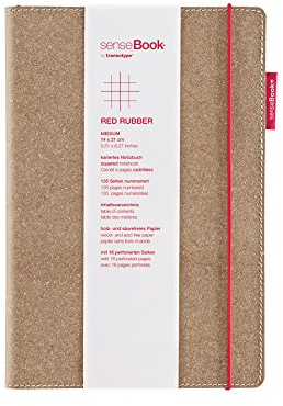 transotype senseBook RED RUBBER Design Notizbuch, medium - ca. A5, kariert, weitere Varianten auswählbar, mit rotem Gummiband, edles Rinderleder