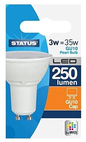 Status LED GU10 Bulb, 3W (35W Equiv), Warm White 3000K, Pearl | 260 Lumens, 100° Beam Angle, 1 Pack, 3SLGU10WP1B10