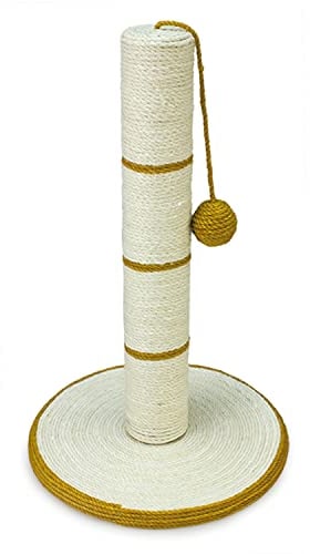 Arquivet, Rascador para Gatos de Poste con Bola, Rascadores para Gatos, Arañador para Gatos, Afilador uñas para Gatos, Blanco y Dorado, 29 x 29 x 46 cm, Juguetes para Gatos