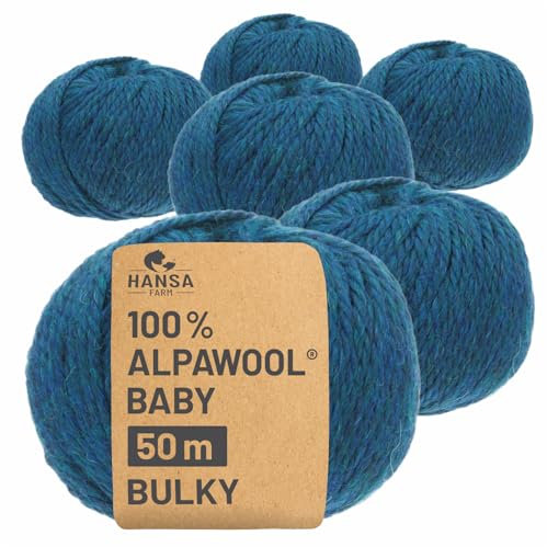 HANSA-FARM | 100% Baby Alpakawolle in 50+ Farben (kratzfrei) - 300g Set (6 x 50g) - weiche Alpaka Wolle zum Stricken & Häkeln in 6 Garnstärken by Hansa-Farm - Deep Ocean Heather (Blau)