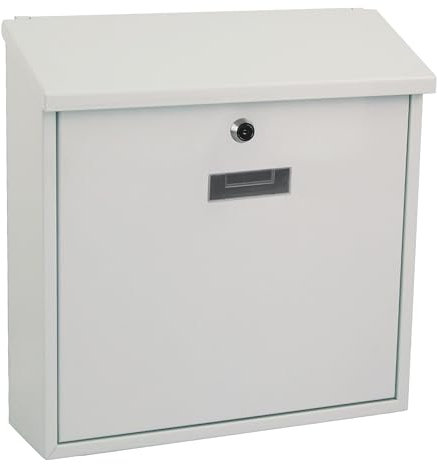 Perel Boîte aux Lettres Monaco, boîte aux Lettres Murale extérieure, Montage Mural, avec Porte-nom Serrure et clapet verrouillable 2 clés, Acier galvanisé, 36.8 x 36.5 x 10 cm, Blanc