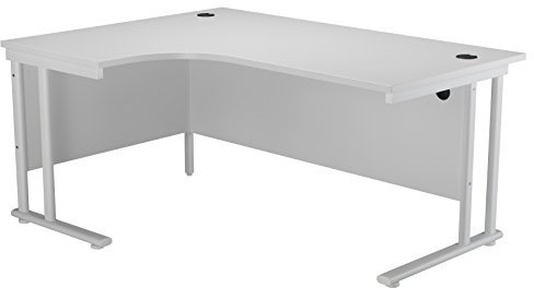 Office Hippo - L Shaped Office Desk 160 x 120cm. Large Corner Computer Desk For Home Office With Integrated Cable Ports, Ideal For Work, Study, Gaming And Hobby Workstation (White/White)