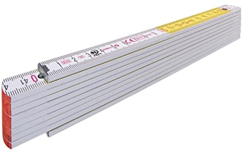 STABILA Zollstock Type 717, 2 m, weiß, weiß/gelbe metrische Schnellablese-Skala, Winkelfunktion, Meterstab aus PEFC-zertifiziertem Holz, Polyamid-Gelenke