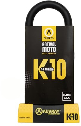 AUVRAY Antivol en U Moto UK10 Homologué SRA – Anse Acier Trempé 18 mm – Double Verrouillage Sécurisé – 2 Clés – Cadenas Moto Haute Sécurité (Jaune, 85x250)