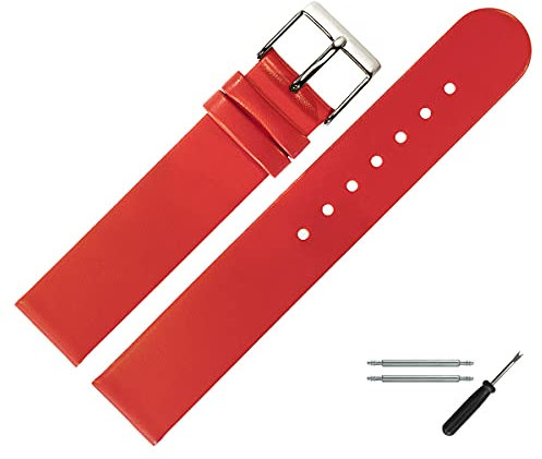 MARBURGER Uhrenarmband 14mm Leder Rot Silber - Montage Set 7611442100120