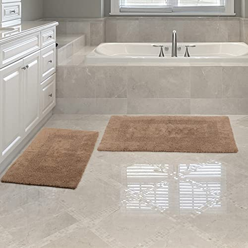 Lavish Home Badezimmerteppiche, 2-teiliges Baumwoll-Badematten-Set, maschinenwaschbar, Badematten für Waschraum, Küche oder Waschküche, Taupe