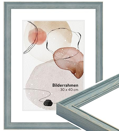 WANDStyle Bilderrahmen 40x60 Blau, rustikaler Bilderrahmen Holz 40x60 cm | Hochwertiger Holzbilderrahmen, Posterrahmen zum Aufhängen, Rahmen 60x40 cm, Fotorahmen H470 - Made in Germany