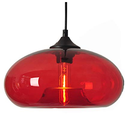 HJXDtech Einflammige Pendelleuchte mit Bunt Glas Lampenschirm, Vintage-Industriedesign, E27 Dekorative Hängelampe für Kücheninsel, Esstische, Esszimmer und Wohnzimmer(Rot)