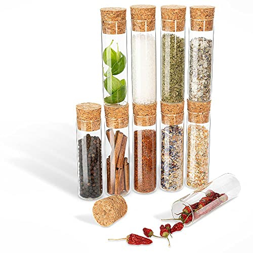 Tuuters 25x Gewürzgläser mit Korken (dunkelbraun) im Set, aus Glas, kleine Gewürzbehälter (60 x Ø30 mm)