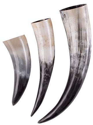 Battle-Merchant Hochwertiges Wikinger Trinkhorn, ca. 1,25 Liter | Lebensmittelechtes Naturhorn, Poliertes Rinderhorn, Mittelalter Met-Horn, Reenactment, LARP & Fantasy Cosplay