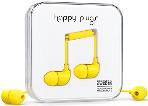 Happy Plugs Wired In-Ear Earphones with In Line Remote and Microphone - Yellow