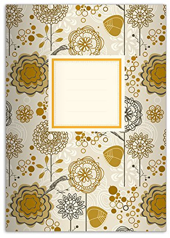 Kartenkaufrausch 4 fröhliche Flower Power DIN A5 Schulhefte, Notizhefte, gelb/beige Lineatur 6 (blanko Heft)
