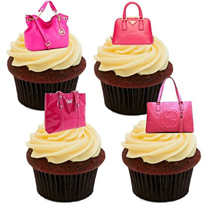 Made4You Pink Designer Handbags Edible Cake Decorations - Stand-up Wafer Cupcake Toppers (Pack of 12)