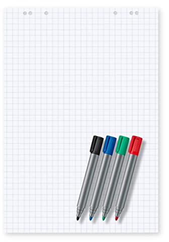 Conipa® - 5 x Set Flipchart Papier Block 68x99 cm weiß (KARIERT) 80 g/qm - 5 Blöcke à 20 Blatt INKL. 4 x Flipchart-Stifte (Marker) - Whiteboard-Papier & Blöcke - Board Paper für Charts & Meetings