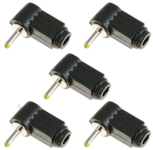 0.7mm x 2.5mm Male Plug Right Angle L Jack DC Power Tip Connector (Pack of 5)