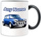 Tasse mit blauem Mini Cooper, weiß, personalisierbar