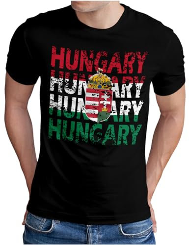 OM3® - Hungary – T-shirt Hongrie Magyarország Football Coupe du monde Soccer Maillot de sport pour fan de sport, S – 5XL, Noir , L