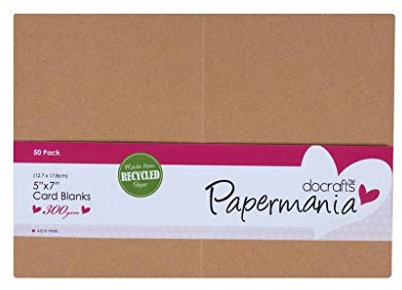 Papermania 50 x 5x7 Recycled Kraft Card Blanks + Envelopes Plain Natural Brown