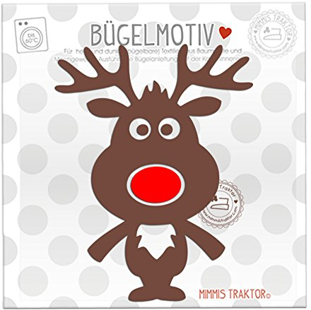 Bügelbild Rentier 10 cm x 12,5 cm BRAUN ROT Flockfolie Aufbügler Applikationen Bügelsticker für Stoffe Textilien Kinder zum Aufbügeln Flicken