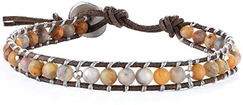KELITCH Achat Perlen Strang Armbänder Leder Wickelarmband Handgefertigte Manschette Verstellbares Armband Neu (Mix Color)