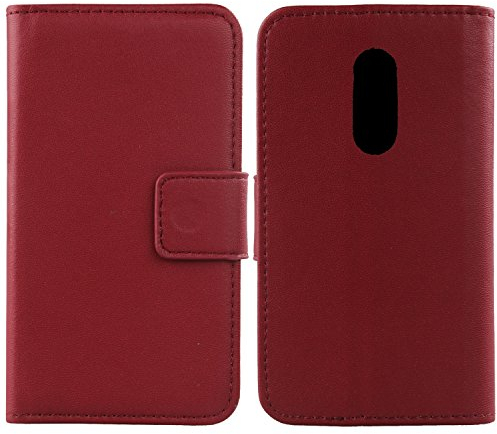 Gukas Design Echt Leder Tasche Für TP-LINK Neffos X1 MAX 5.5 Hülle Lederhülle Handyhülle Handy Flip Brieftasche mit Kartenfächer Schutz Protektiv Genuine Premium Case Cover Etui Skin (Dark Rot)