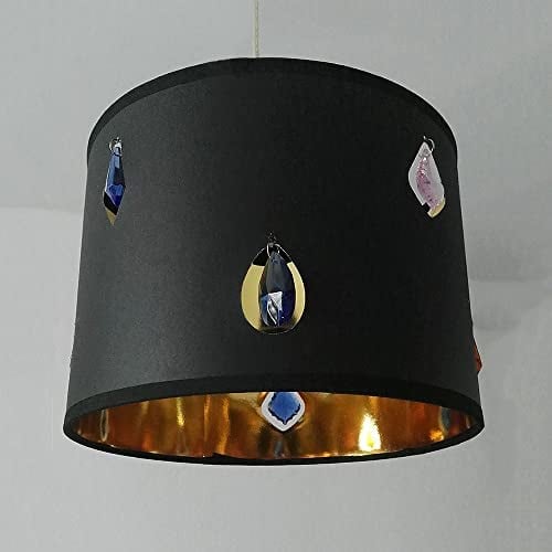 Dapo ILARIA S Landhaus-Decken-Pendel-Leuchte-Lampe Stoff-Schirm schwarz mit Kristall-Einsätzen 2. Wahl, 1x E27 (nicht inkl.) Wohn-Ess-Schlafzimmer-Leuchte-Lampe