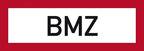 LEMAX® Aufkleber Feuerwehrschild, BMZ (Brandmeldezentrale) - DIN 4066 Folie selbstklebend weiß/schwarz/Randfarbe: rot 297x105mm