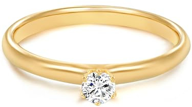 Trilani Damen Verlobungsring aus 925/- Sterling Silber gelbvergoldet mit Zirkonia Weiß im Brillantschliff - Solitärring Gelbgold Antragsring Trauring
