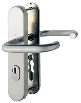 HOPPE Haustür Eingangstür Drückergarnitur PARIS - Ö-Norm Entfernung 88mm, Edelstahl matt, Langschild Profilzylinder für Türstärke 42-47mm, mit Kernziehschutz, Prüfung: RC2 nach EN 1906, 1 Stück Sicherheitsbeschlag