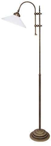 Premium Stehleuchte aus Messing Antik E27 bis 40W 230V Glas matt Wohnzimmer Lampe Leuchte innen Beleuchtung Bodenleuchte Bodenlampe