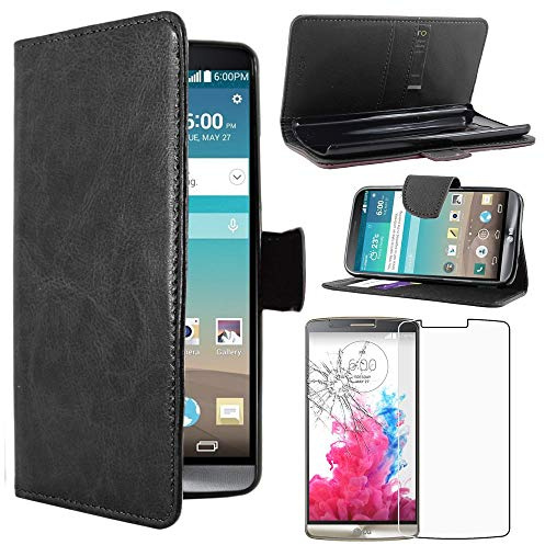 ebestStar - kompatibel mit LG G3 Hülle D855 Kunstleder Wallet Case Handyhülle (PU Leder), Kartenfächern, Standfunktion, Schwarz + Panzer Schutz Glas