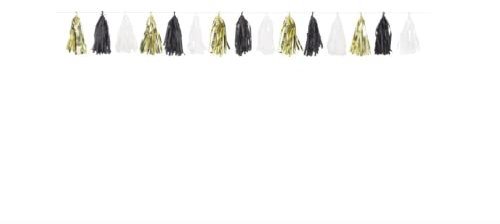 Gold, Black & White Tissue Tassel Garland (2.7 meters) 1 Piece - Elegant Party Decoration for Celebrations and Events