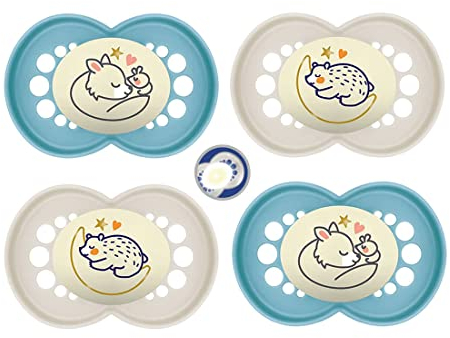 MAM Night SkinSoft Silikon Schnuller 16+ // 4er Set // inkl. 2 Sterilisiertrasportboxen