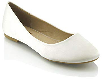 ESSEX GLAM New Womens Flat Pumps Ladies Glitter Ballet Ballerina Dolly Bridal Shoes Size (UK 7 EU 40, Ivory Satin)
