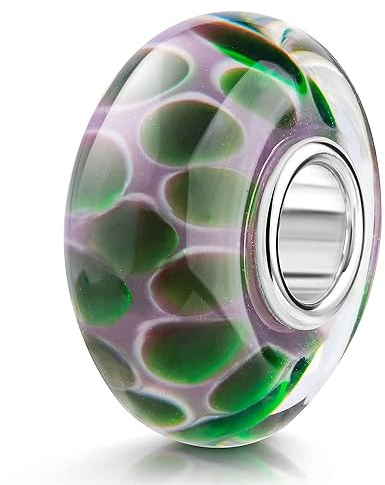 MATERIA by Matthias Wagner Glas Bead Punkte lila grün für European Beads Armband/Kette 1032