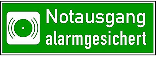LEMAX® Aufkleber Rettungszeichen, Notausgang alarmgesichert Folie selbstklebend, langnachleuchtend 300x105mm