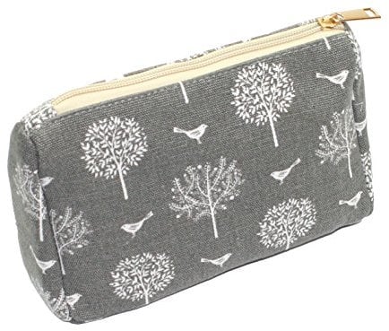 The Olive House® Womens Mulberry Tree and Bird Design Floral Canvas Ladies Make Up Bag Grey