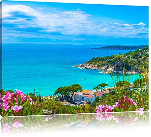 Pixxprint Panorama über die Küste Italiens an der Toskana, Größe: 100x70cm, Leinwandbild, fertig gespannt, Wandbild, Dekoration, Kunstdruck, kein Poster