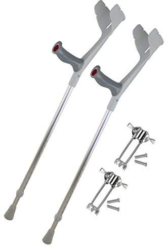 REBOTEC Soft-Grip Gehhilfe Made in Germany Paar Unterarm-Gehstütze Krücke mit Eiskralle (Farbe: grau)