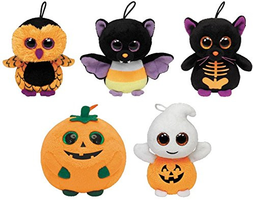 Ty Halloween Paket Beanie Boos Mini 8,5 cm 5tlg. - Fledermaus - Radar & Scaredy, Geist - Scary, Eule - Ozzie, Punkin - Kürbis