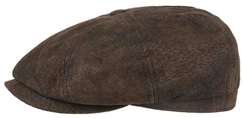 Stetson Hatteras Pigskin Flatcap Herren - Schirmmütze aus Leder - Schiebermütze mit Innenfutter - Mütze - Herrencap Sommer/Winter - Ballonmütze braun M (56-57 cm)