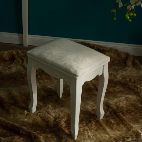 LEBENSwohnART Hocker League Weiß Barock Sitzhocker Fußhocker Schminktisch Vintage Landhaus