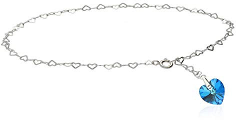 Individuelle Fußkette, Fußkettchen 925 Silber gefertigt mit Swarovski Elements Herz in der Farbe Bermuda Blue