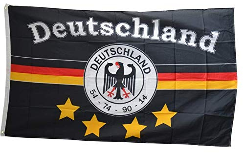Flaggenfritze® Fanflagge Fußball Fahne Deutschland schwarz mit 4 Sternen - 90 x 150 cm