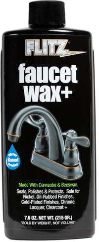 Flitz Faucet Wax Plus - 7.6oz Bottle of USA-Made, Water-Based Faucet Cleaner & Polisher for Water Stains, Fingerprints, & More - Metal Wax for Bronze, Nickel, Chrome, Brass - Granite Polish (1 Pack)